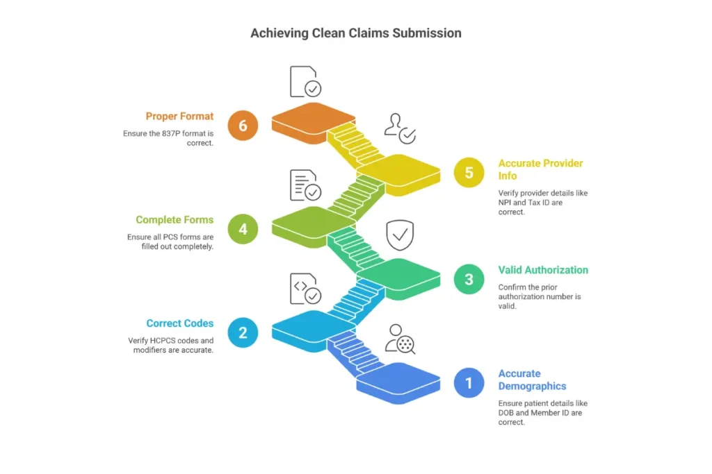 Clean claims submission checklist showing required elements for first-pass NEMT claim approval