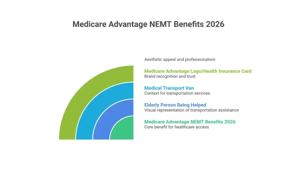 Medicare Advantage NEMT benefits 2026 guide showing senior receiving medical transportation assistance