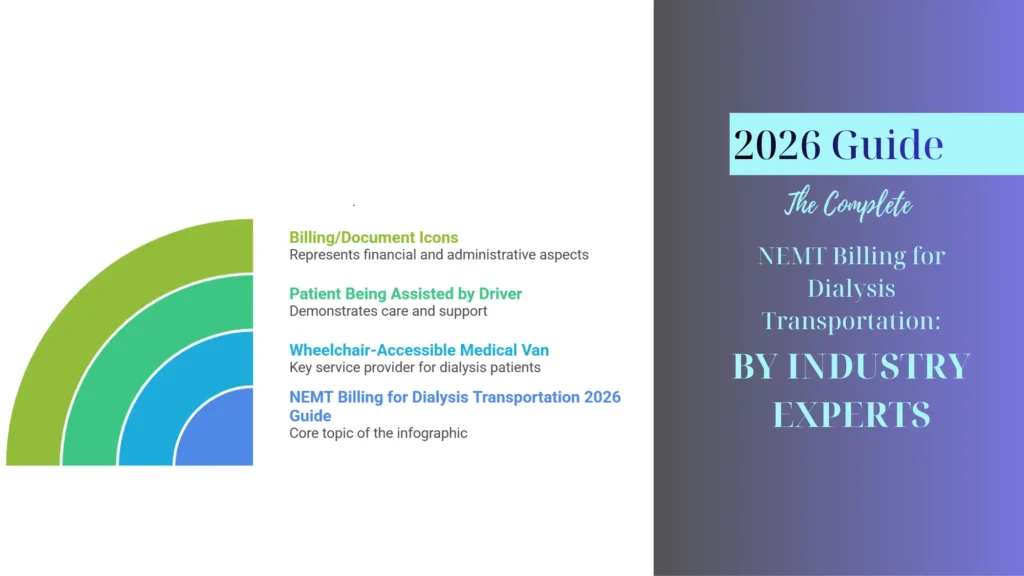 NEMT billing for dialysis transportation complete guide showing wheelchair van at dialysis center