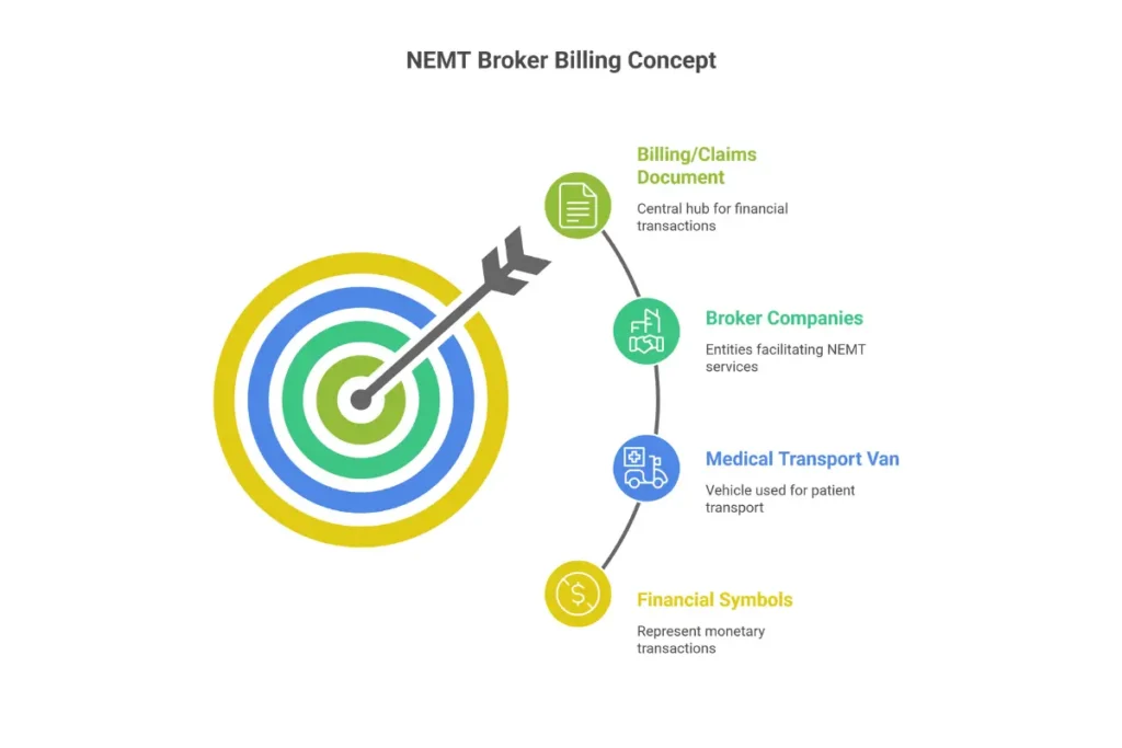 NEMT broker billing guide 2026 featuring ModivCare MTM Veyo and Access2Care logos with medical transportation billing documents