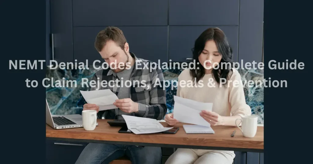 NEMT provider reviewing denied medical transportation claims on computer with paperwork