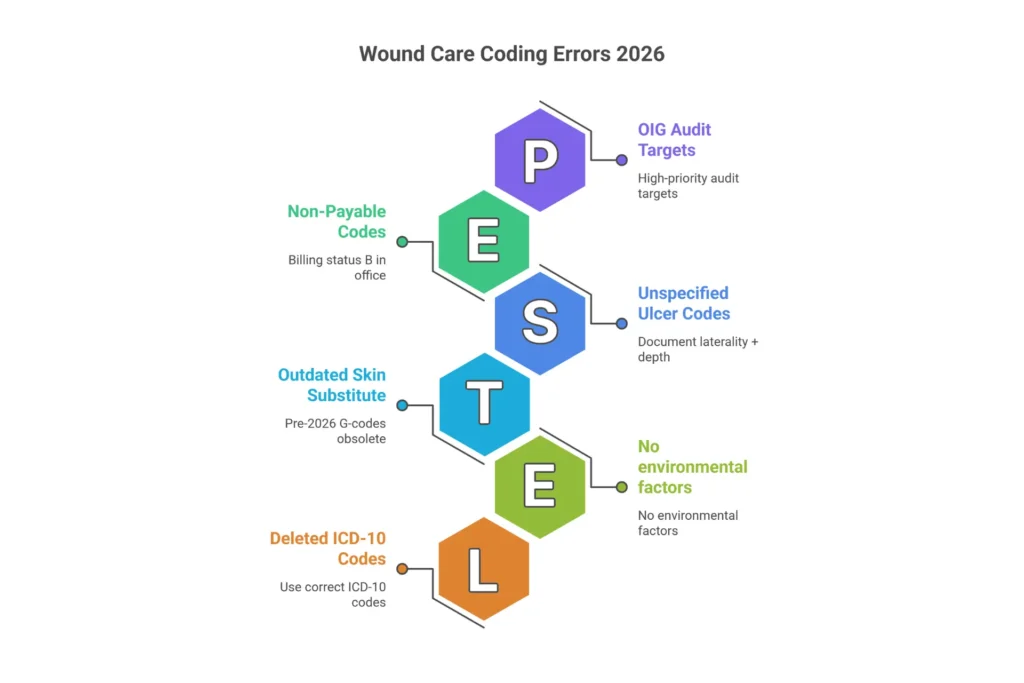 8 most common wound care coding errors CPT ICD-10 NCCI denial 2026