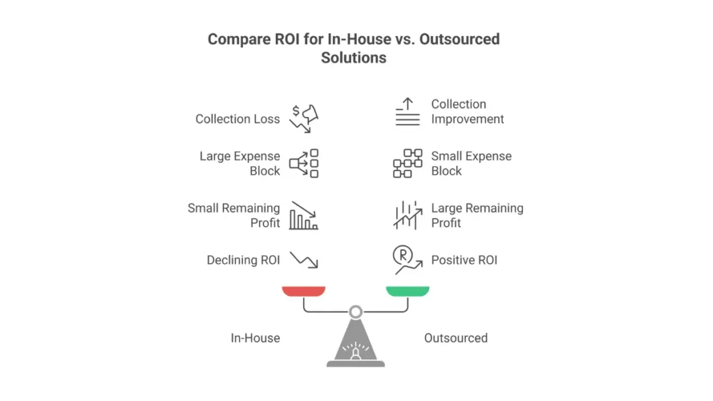 NEMT billing ROI calculation comparing outsourcing vs in-house returns showing dramatic cost and collection differences