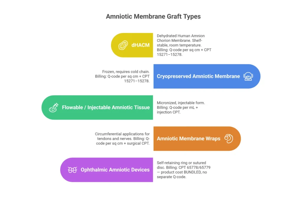 Types of amniotic membrane grafts and their billing classification — dHACM cryopreserved flowable wrap and ophthalmic