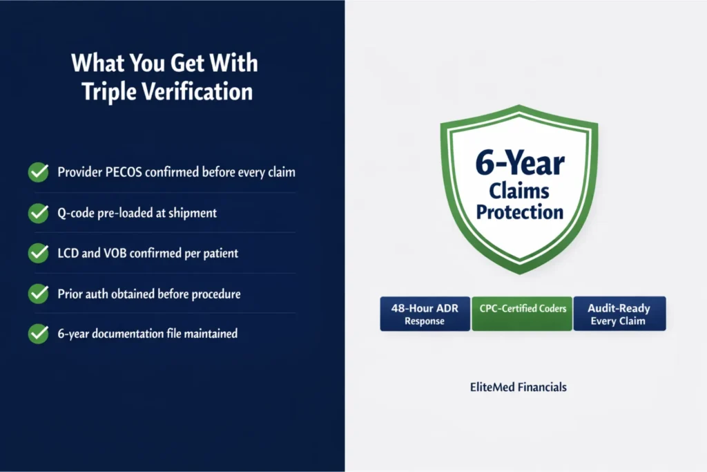 Wound graft billing protection checklist showing all triple verified program benefits for wound care providers