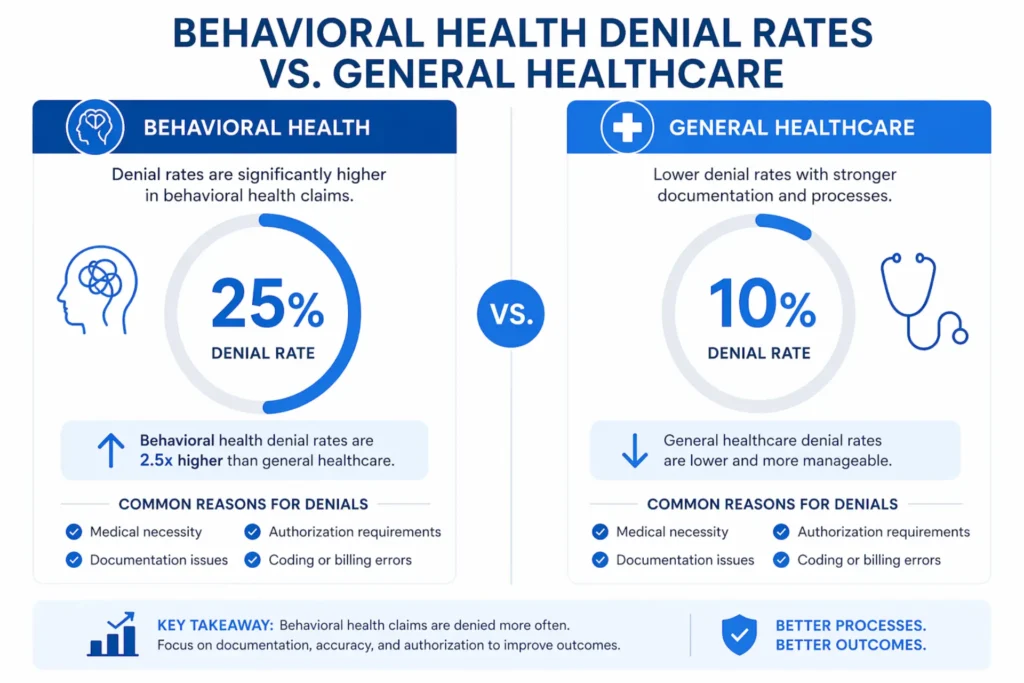 comparison of behavioral health claim denial rates versus general healthcare billing