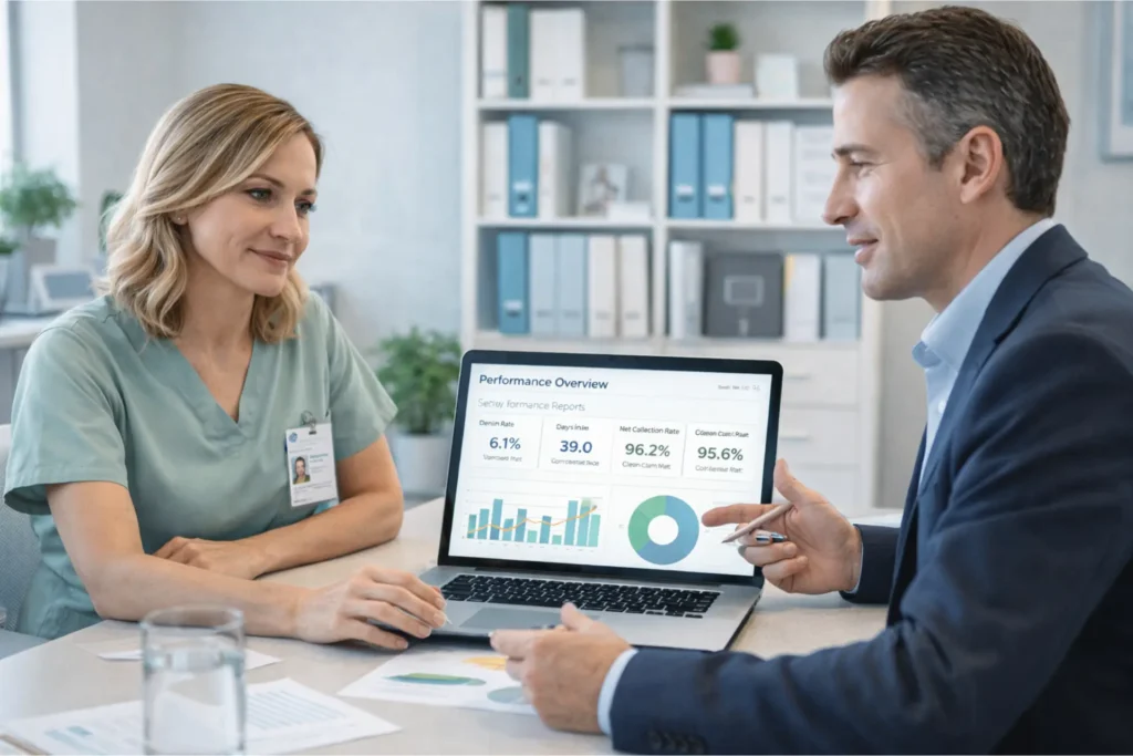 Healthcare provider choosing a mental health RCM company with consultant