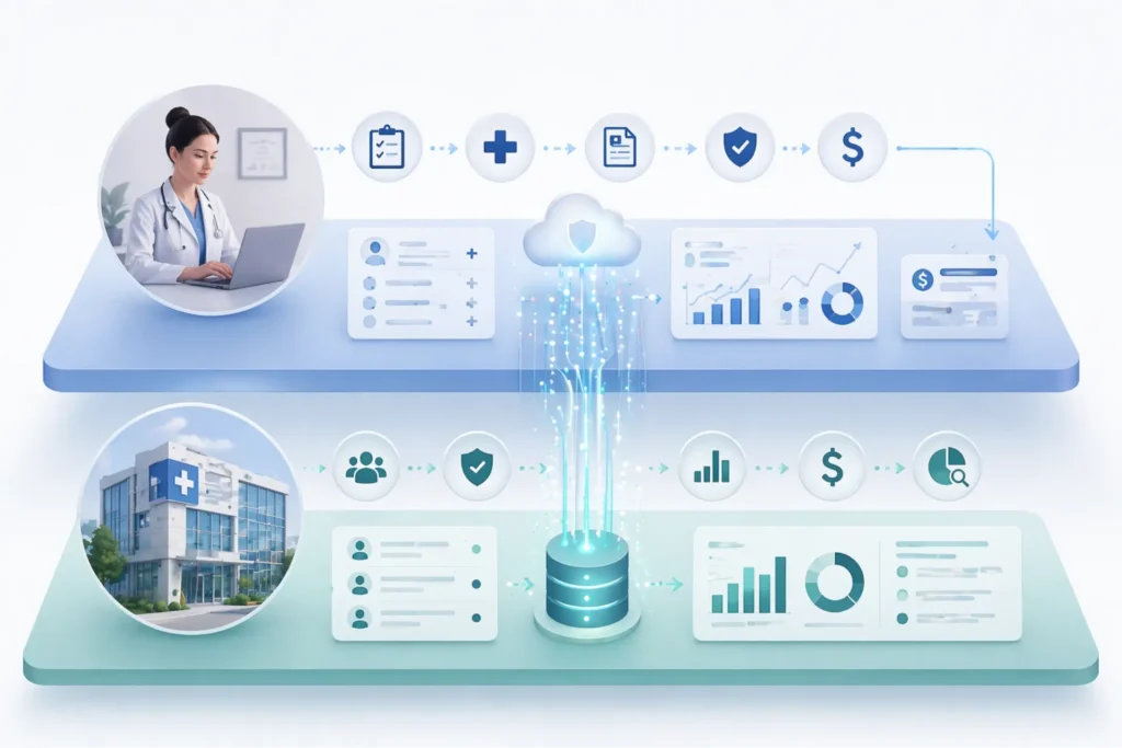 Healthcare billing concept showing difference between group NPI and individual NPI in claim processing