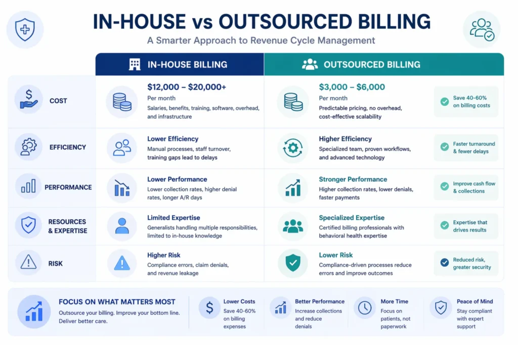 Comparison between in-house and outsourced mental health billing services