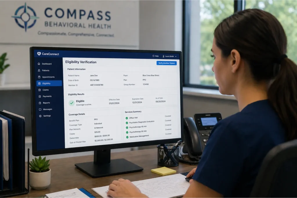 healthcare staff verifying patient insurance eligibility before appointment