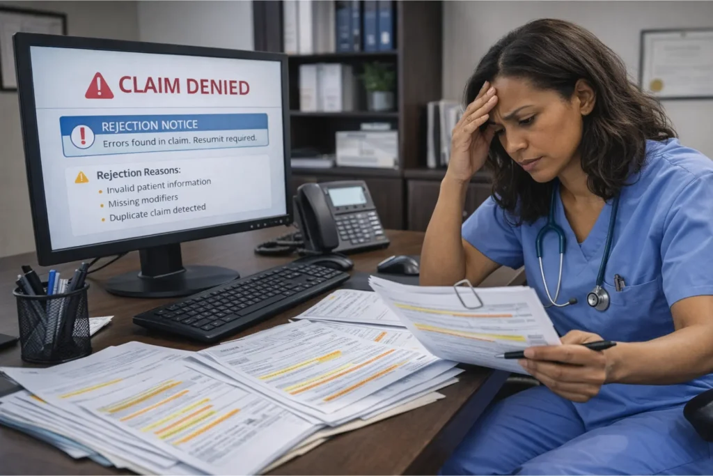 NEMT documentation errors leading to claim denials including missing signatures and incorrect billing