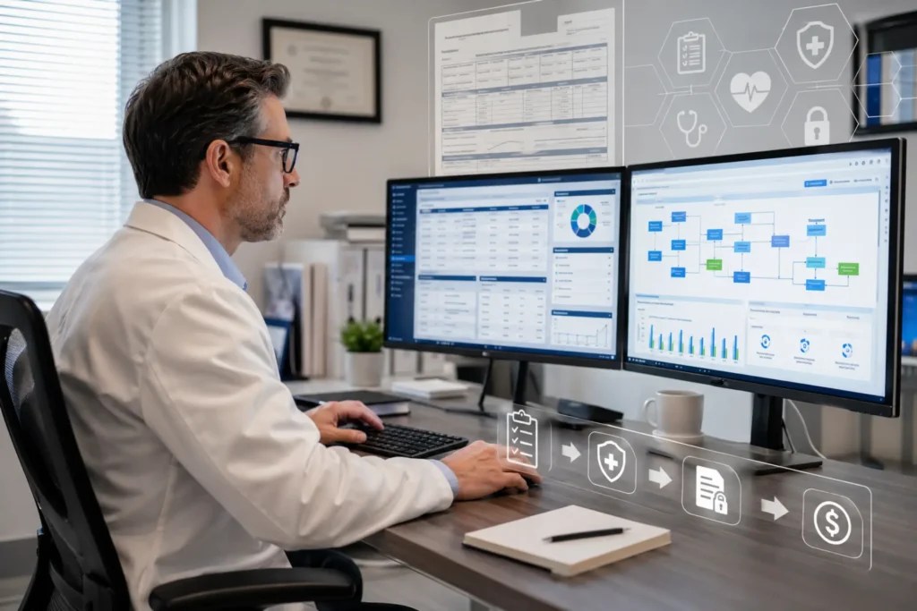 Psychiatric billing services revenue cycle workflow including CPT coding, claim submission, and payment processing