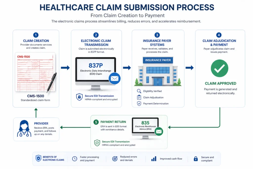 "Psychiatric billing claim submission process using CMS 1500 and 837P electronic transactions"