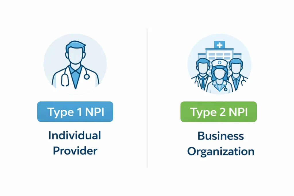 comparison between Type 1 and Type 2 NPI for NEMT providers