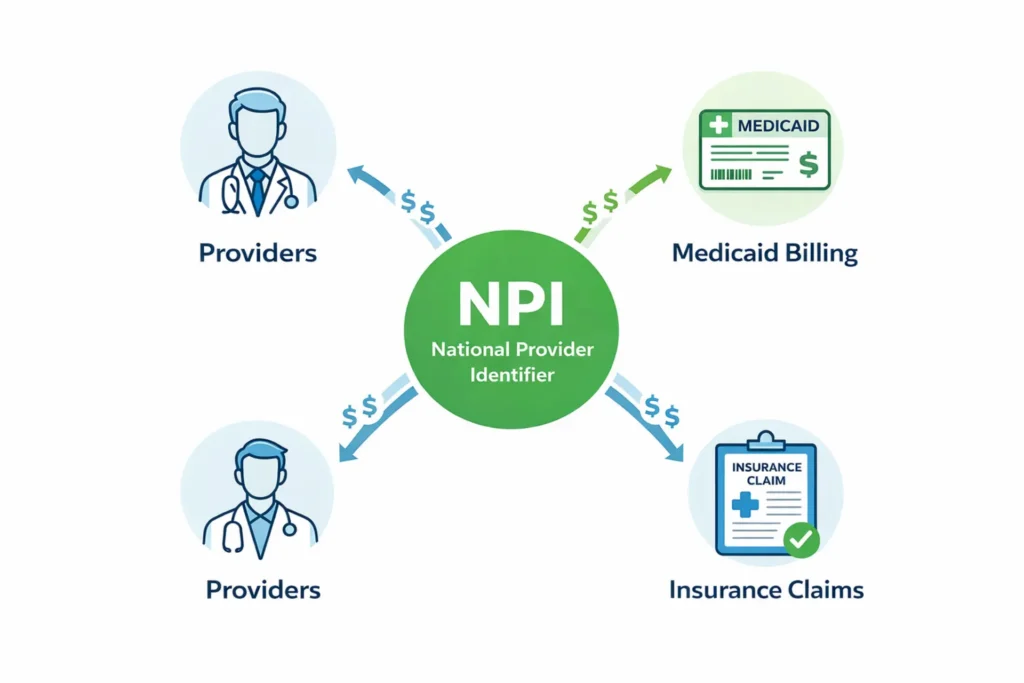 diagram explaining what an NPI number is in healthcare billing system