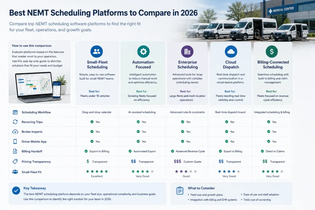 Best NEMT scheduling platforms comparison for 2026