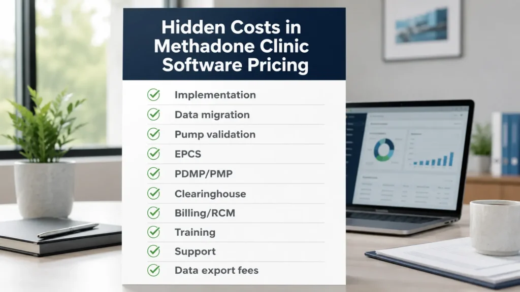 Hidden costs of methadone clinic software including implementation migration pump integration billing and support