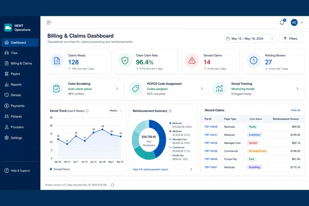 NEMT fleet and driver management software showing vehicle status and credential alerts