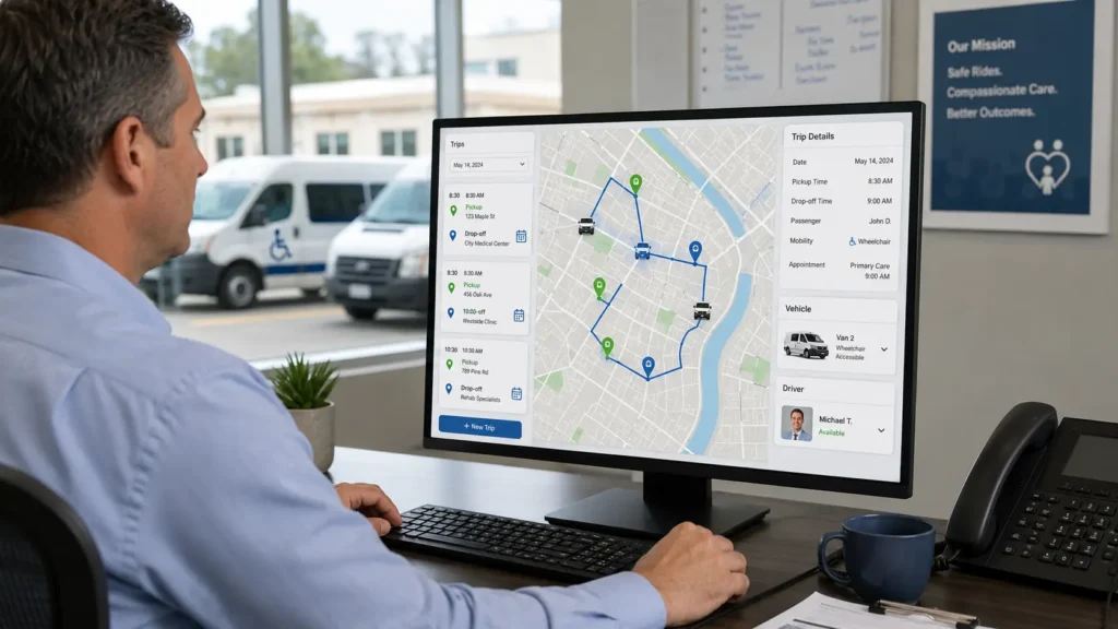 What NEMT routing software looks like in a medical transportation dispatch workflow