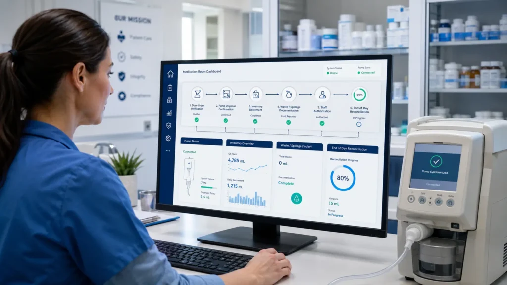 Methadone pump integration and inventory reconciliation dashboard for OTP diversion control